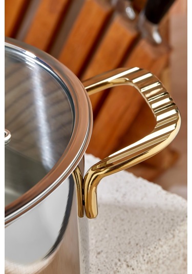 Cooker 22 Cm Bomonti Paslanmaz Çelik Gold Kulplu 4,3 Litre Derin Tencere Altın