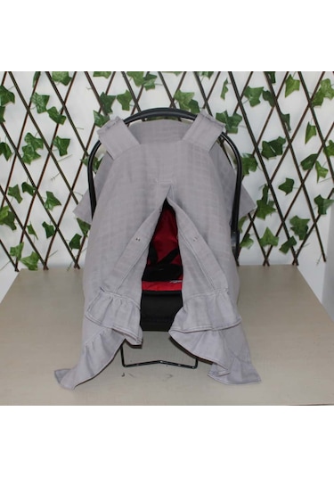 Pamuk Müslin Kumaş Puset Örtüsü Çıt Çıt Ve Fırfır Desenli Gri Puset Örtüsü Açık Gri