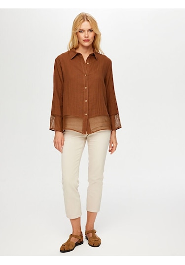 File Detaylı Müslin Gömlek S25gml033 Us25gml03330 Kahve