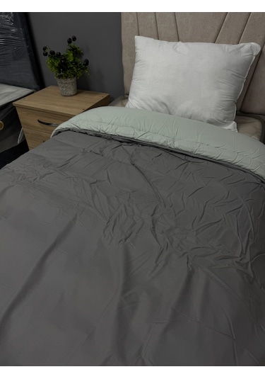 Clasy %100 Pamuk Ranforce Tek Kişilik Yorgan Çift Taraflı Çağla Yeşili-gri Düz Desen Çağla Yeşili