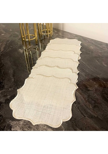 Etamin İşlemelik Kokteyl Peçete 6'lı Bej