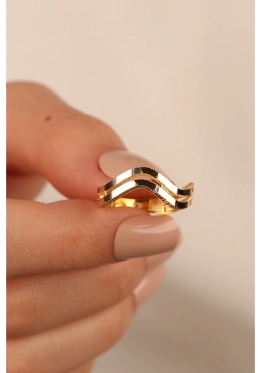 Çgk Çiğdem Gürel Kuyumculuk 14 Ayar Altın Zikzak Ajda 2 Sıra Kaburga Yüzük Gold