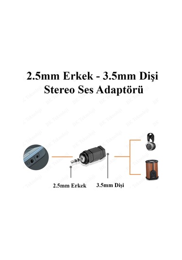 2.5mm Erkek - 3.5mm Dişi Konnektör Stereo Ses Adaptörü Dönüştürüc