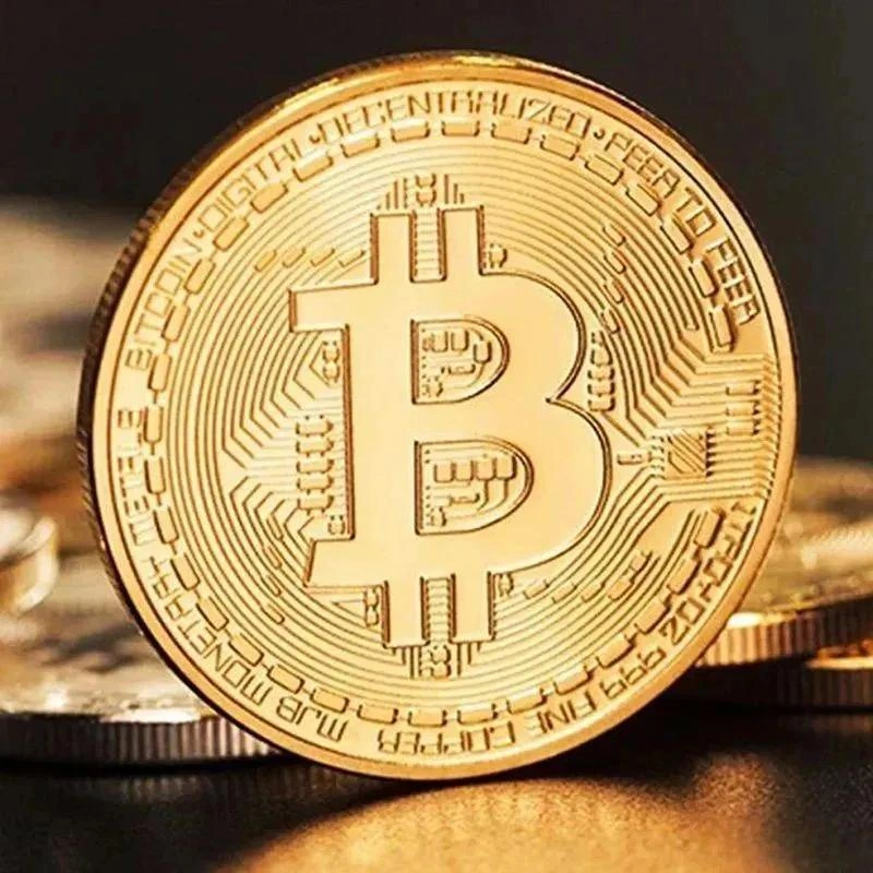 Folinda Altın Kaplama Bitcoin Hatıra Madeni Parça, 40 Mm Çaplı, Plastik Kutu İçeren Koleksiyonluk 1 Adet
