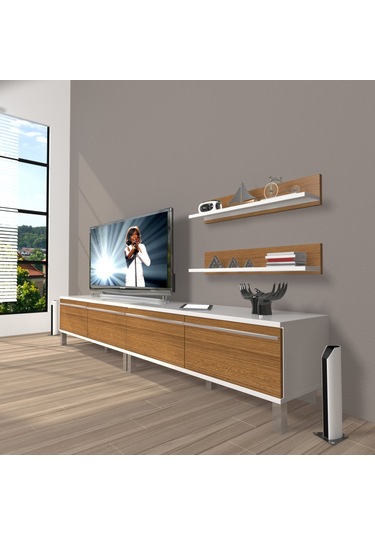 Decoraktiv Eko 220t Mdf Krom Ayaklı Tv Ünitesi Tv Sehpası Beyaz - Siyah