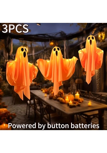 Elmpaly 3 Adet Beyaz Hayalet Led Askılık Cadılar Bayramı Dekorasyonu Bahçe Kapı Ağaç Süsü Ayarlanabilir Işık Kolu Dıy Hediyelik Altın