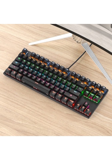 87 Tuşlu Mekanik Klavye Kablolu Klavye Rgb Arkadan Aydınlatmalı Klavye Mavi Anahtar/ 26 Tuşlu Rollover/ Multimedya Kombinasyon Tuşları Siyah