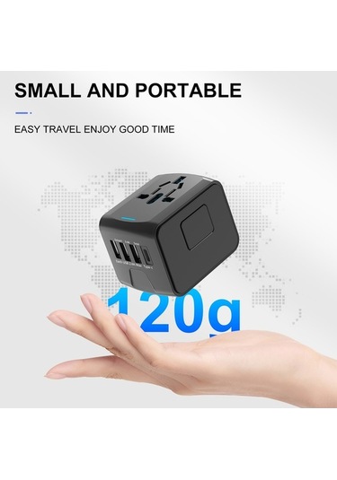 Fastbuy Mavi Evrensel Seyahat Şarj Aleti - 4 Usb 3 Usb-a + 1 Type-c Hızlı Şarj, 150+ Ülke Uyumlu, 5 Cihazı Eşzamanlı Şarj, Ha