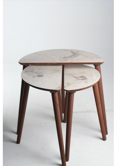 Roma 3'lü Zigon Sehpa %100 Mdf Yarım Ay Buz Gri Mermer Desen