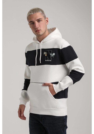 Kapüşonlu Ekru Slim Fit Full-zip Sweatshirt 24fwm64077 Ekru