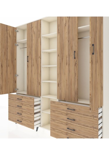 Arges Dolap 10 Raflı 8 Çekmeceli 2 Askılı 220x30x243 Aytaşı-çam/çam Atlas Çam/atlas Çam
