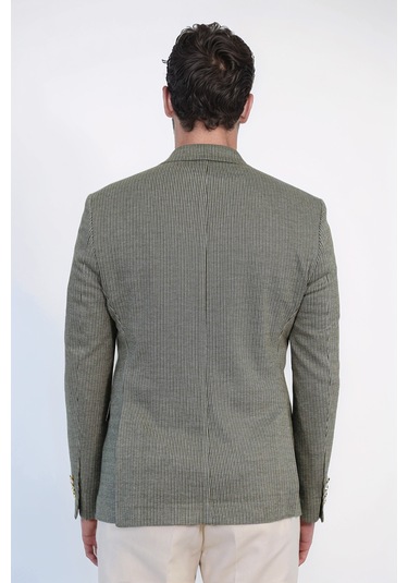 Çizgili Kruvaze Tek Ceket Yeşil