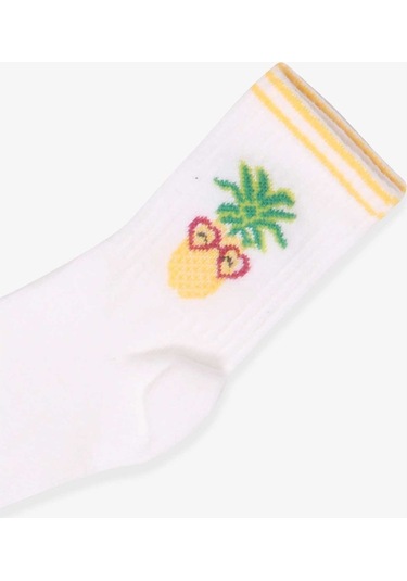 Breeze Kız Çocuk Soket Çorap Ananas Desenli Beyaz (5-6-13-14 Yaş)