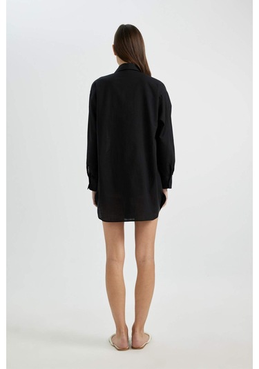 DeFacto Regular Fit Pamuklu Plaj Gömleği-Fall in Love W8241AZ24SMBK27 Siyah DeFacto Regular Fit Pamuklu Plaj Gömleği-Fall in Love W8241AZ24SMBK27 Siyah