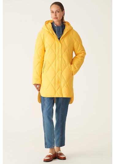 Perspective Kapüşonlu Regular Fit Sarı Kadın Mont 22270533