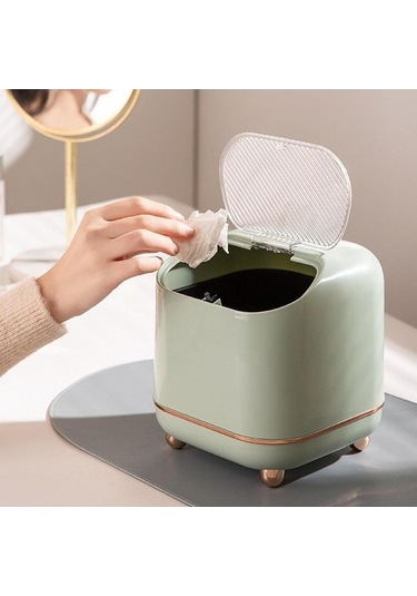 Pazly Yeşil Suntek Sepeti Masaüstü Küçük Kovası, Kovası Kapaklı Çöp Fg Yeşil