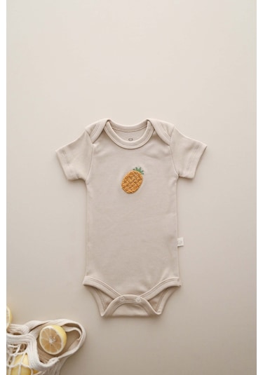 Ohlalakoala Ananas Nakışlı Çıt Çıtlı Body-zıbın Vizon