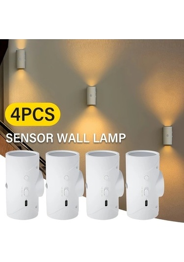 Fastbuy 4 Adet Hareket Sensörlü Led Gece Lambası, 3 Modlu, Manyetik Montajlı Merdiven Duvar Lambası