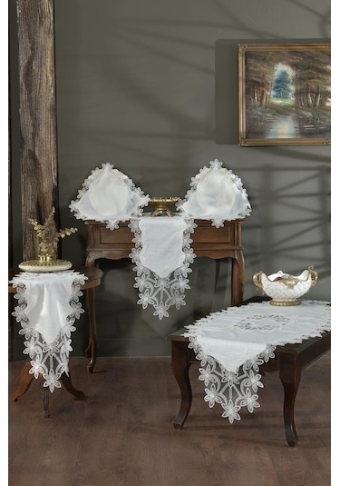 Firdevs Salon Takımı 5 Parça Krem Krem