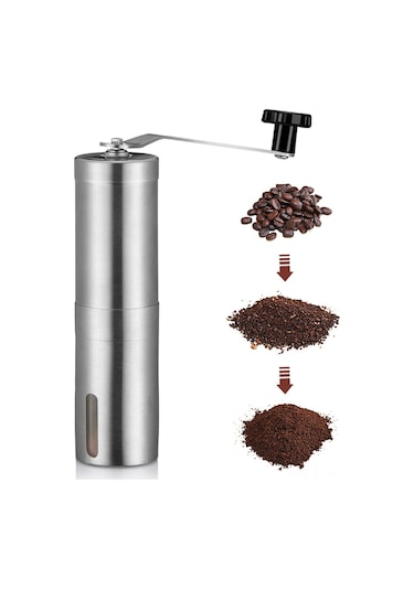 Monyee 304 Paslanmaz Çelik El Çarklı Kahve Değirmeni - Taşınabilir, Ayarları Ayarlanabilir, Seramik Tefli, 30g Kapasitesi, Gümüş