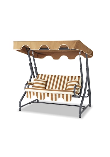 Morus 2 Kişilik Bahçe Balkon Salıncağı - Minder: Kahve/krem Tente Kahverengi