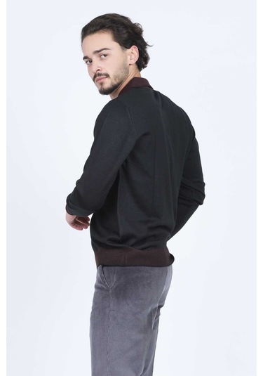 Ateş Triko Erkek Polo Yaka Yün Kazak 6091903 Siyah Siyah