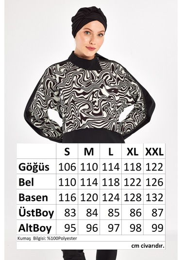Spor Likra Tam Kapalı Tesettür Mayo Zebrı 1224 Siyah Siyah01 Siyah