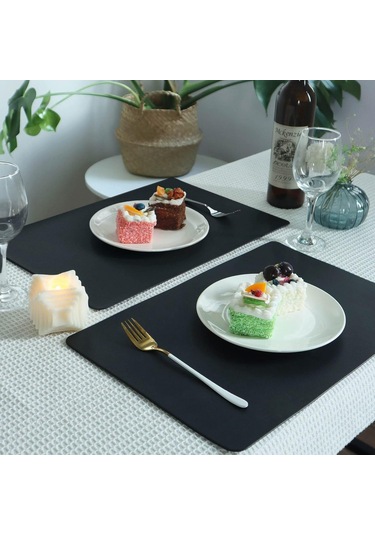 Geeroyoo Vinjiasin - 8 Adet Siyah Sentetik Deri Masa Örtüsü, Isıya Dayanıklı, Su Geçirmez, Kolay Temizlenir, İç Ve Dış Mekan Kullanımı İçin Uygun Siyah