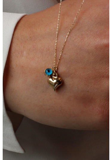 Diamine Altın Nazar Boncuklu Kalp Kolye