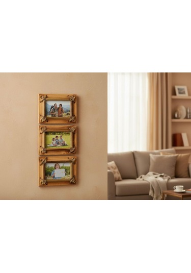 El Yapımı Doğal Ahşap 3 Lü Bambu Bamboo Fotoğraf Çerçevesi Dekoratif Ev Ofis Hediyesi Duvar Süsü - 2
