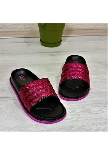 Calx Fuşya Simli Orthopedic Taban Şık Günlük Kadın Terlik 001