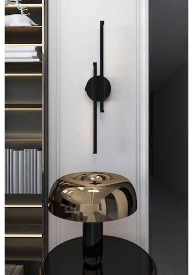 Siyah Çift Başlıklı Pilli Led Duvar Apliği Siyah