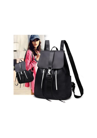 Yogodlns Kadın Sırt Çantası Tiki Tarzı Su Geçirmez Sırt Çantaları Metal Halka Fermuarlı Sırt Çantaları Siyah