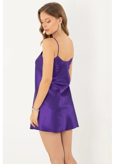 Faryanight Saten İp Askılı Şık Mini Gecelik Mor