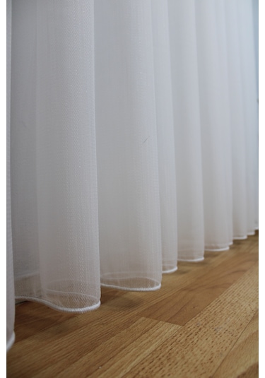 Tül Balık Sırtı Desenli Simli 1/3 Sıklık Korniş İçin BEYAZ