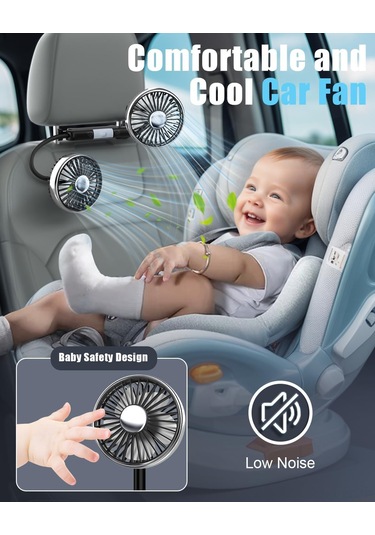 Yifomall Araba Arka Koltuk 360 Döner Usb Fan - 3 Hızlı Çift Başlı Led Işıklı Soğutucu, 12v/24v Uyumlu, Kolay Kurulum