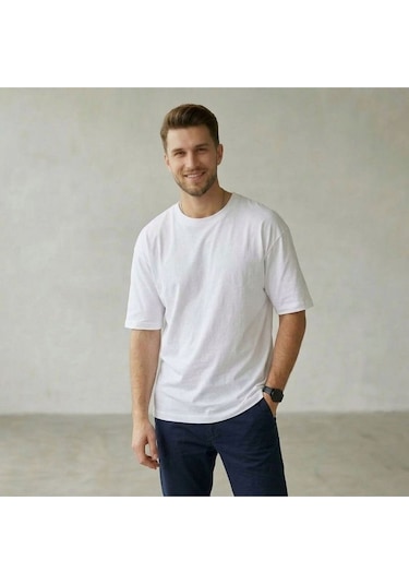 Erkek Basic Oversize Tişört Beyaz