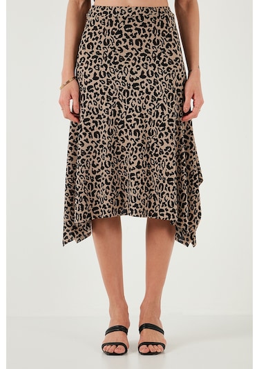 Lela Desenli Volanlı Midi Boy Bayan Etek 5869010 Leopar