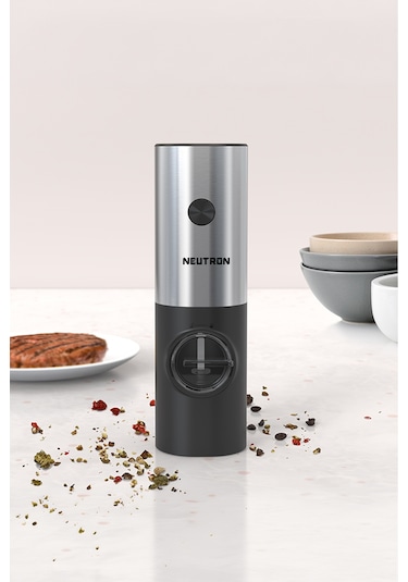 Neutron Pilli Led Işıklı Tuz Karabiber Baharat Değirmen Öğütücü Siyah