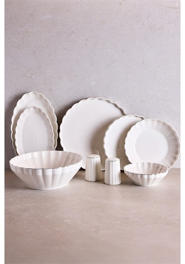 İstanbul Platin 29 Parça 6 Kişilik Porselen Yemek Takımı Beyaz Beyaz