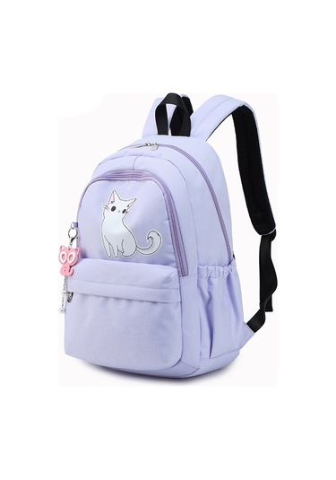 Kedi Baskı Kadın Okul Genç için Rahat Sevimli Su Geçirmez Sırt Çantası Siyah