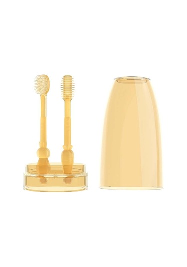 Sones Gıda Sınıfı Silikon Bebek Süt Diş Fırçası + Dil Fırçası Çocuk Ağız Temizleme Fırçası, Renk: Bej