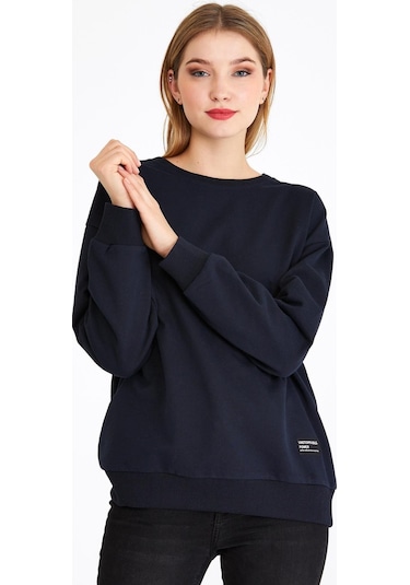 Comeor Kadın Lacivert Basic Bisiklet Yaka Regular Fit Rahat Sweatshirt 001