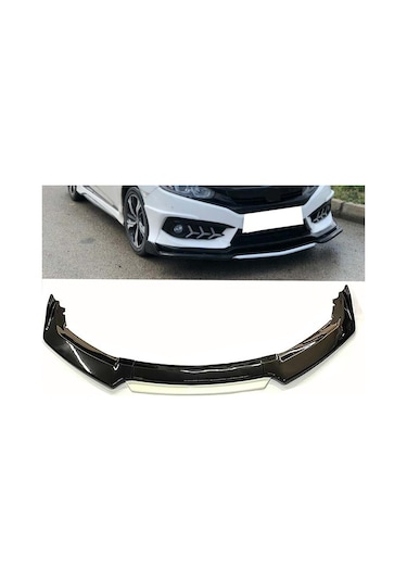 Peugeot 208 2012-2019 Beyaz Şeritli Renkli Ön Ek Ön Lip Piona Black 4 Prç