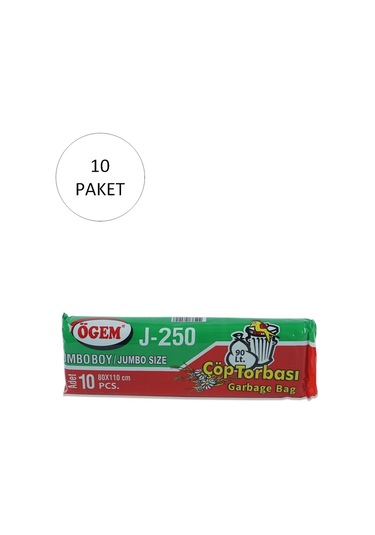 J-250 Jumbo Boy Çöp Torbası 80 X 110 Cm 10 Lu Rulo X 10 Paket 100 Adet Siyah