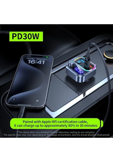 Honeybeeshop Araba Kablosuz Hızlı Şarj Cihazı Hd Ekranlı 54 Hızlı Şarj Usb Kart Desteği Eller Serbest Arama Çok Fonksiyonlu Otomotiv Aksesuarları