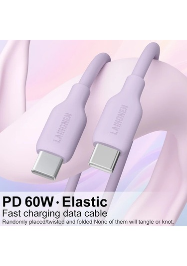 Willowhaven Beyaz 10ft 60w Usb C Kablosu Yumuşak Silikon Hızlı Şarj Macbook Uyumlu Samsung