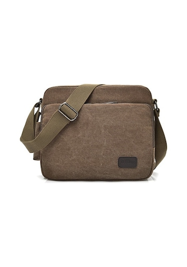 Moda Kanvas Çok Bölmeli Postacı Omuz Çantası D6661 Kahverengi