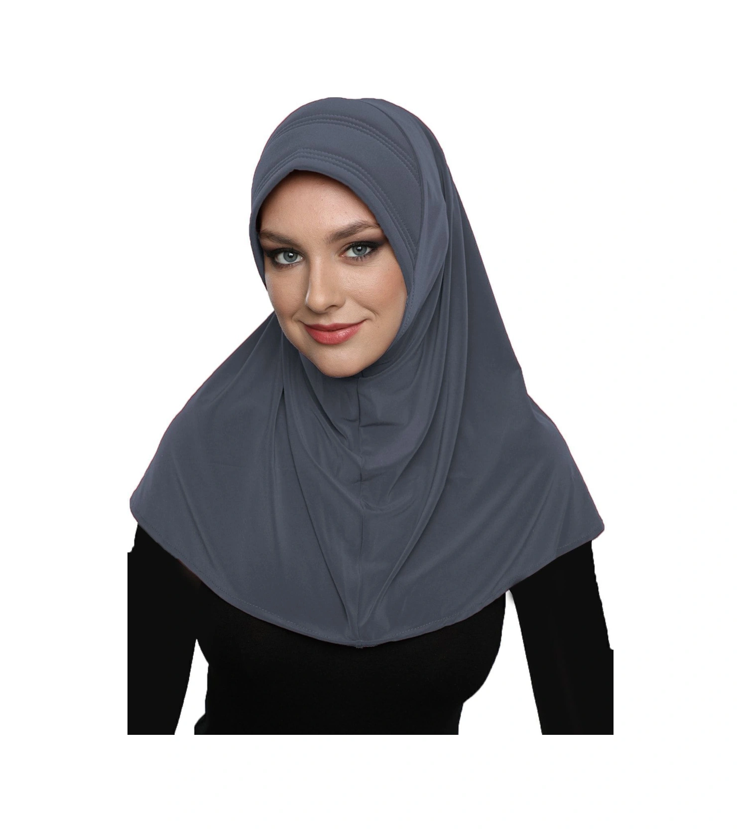 Takmatik Sade Koyu Gri Hazır Türban Tesettür Havuz Bonesi Namaz Örtüsü Koyu Gri