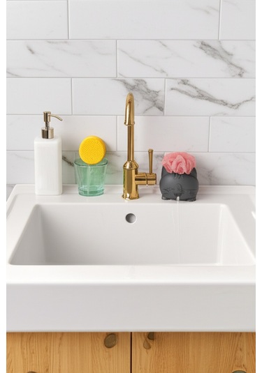 Oxyteez Kedi Figürlü Sabunluk Gri Renk Reçine Tasarım Ev Ve Ofis Dekorasyonu